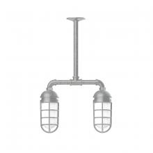 Montclair Light Works MSA050-49 - Vaportite, 2-light stem hung pendant with clear glass and cast guard, Painted Galvanized