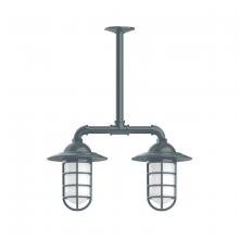 Montclair Light Works MSA052-40 - Vaportite, Style A shade, 2-light stem hung pendant with clear glass and cast guard, Slate Gray