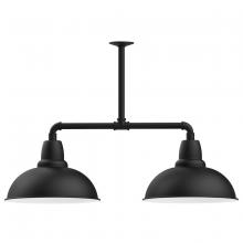 Montclair Light Works MSD108-41-G06 - 16" Cafe shade, 2-light stem hung pendant with Frosted Glass and guard, Black