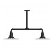 Montclair Light Works MSD158-41-G06 - 12" Radial shade, 2-light stem hung pendant with Frosted Glass and guard, Black