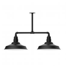 Montclair Light Works MSD184-41-G06 - 16" Warehouse shade, 2-light stem hung pendant with Frosted Glass and guard, Black
