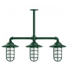 Montclair Light Works MSK052-42 - Vaportite, Style A shade, 3-light stem hung pendant with clear glass and cast guard, Forest Green