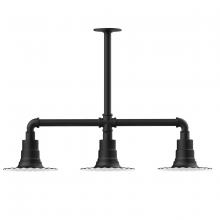 Montclair Light Works MSK157-41-G06 - 8" Radial shade, 3-light stem hung pendant with Frosted Glass and guard, Black