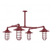 Montclair Light Works MSP052-55 - Vaportite, Style A shade, 4-light stem hung pendant with clear glass and cast guard, Barn Red