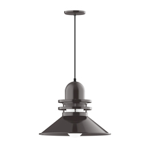 Montclair Light Works PEB151-51-G07 - 18" Atomic shade, pendant with black cord and canopy, Frosted Glass, Architectural Bronze