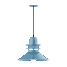 Montclair Light Works PEB151-54-C21-G07 - 18" Atomic shade, pendant with white cord and canopy, Frosted Glass, Light Blue