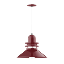 Montclair Light Works PEB151-55-G07 - 18" Atomic shade, pendant with black cord and canopy, Frosted Glass, Barn Red