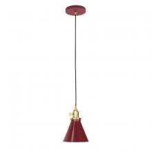 Montclair Light Works PEB405-55-91-C21 - 6" Uno Pendant, white cord with canopy, Barn Red with Brushed Brass Hardware
