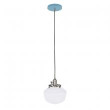 Montclair Light Works PEB413-54-96 - Uno 8" Pendant, with Schoolhouse glass shade,  Light Blue with Brushed Nickel hardware