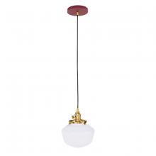 Montclair Light Works PEB413-55-91-C21 - 8" Uno Pendant, white cord with canopy, Barn Red with Brushed Brass Hardware