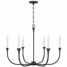  452361BI - 6-Light Chandelier in Black Iron with Interchangeable White or Black Iron Candle Sleeves