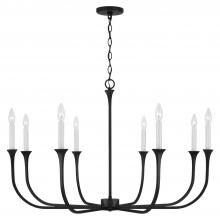  452381BI - 8-Light Chandelier in Black Iron with Interchangeable White or Black Iron Candle Sleeves