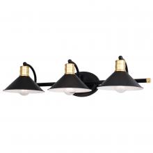 W0436 - Akron 3 Light Vanity Matte Black and Natural Brass with Matte White